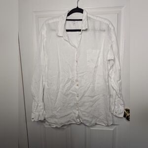 J. Jill Love Linen White Button Down Shirt Women's L Tall Casual Top Button